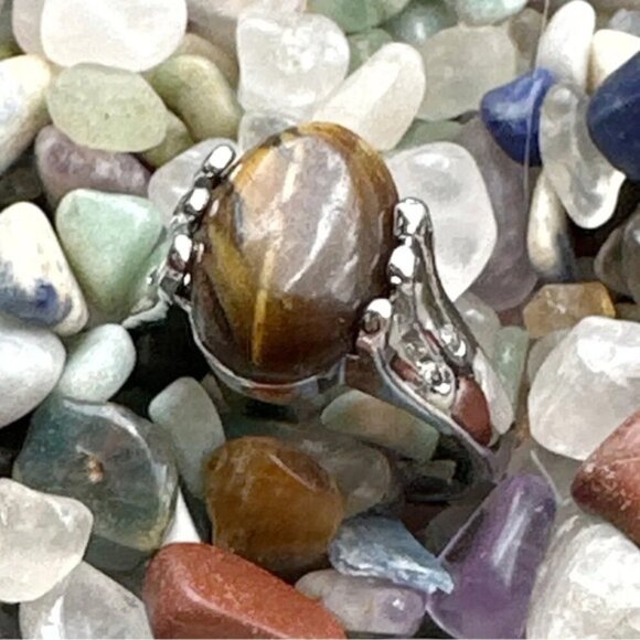 Tiger's eye silver Victorian gem ring - Picture 1 of 6